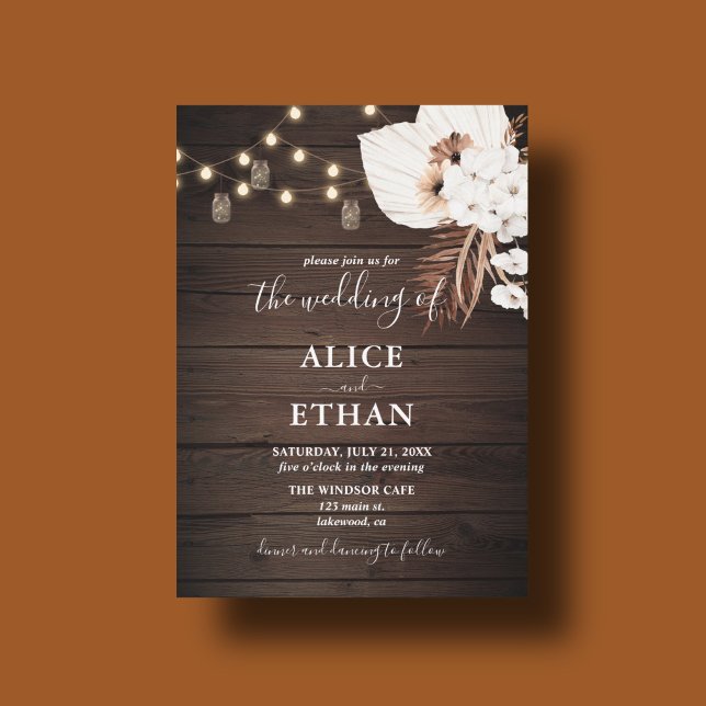Rustic Wood Summer Boho Flowers Wedding Invitation (Creator Uploaded)