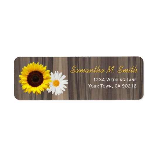 Rustic Wood Sunflower and Daisy Return Address Label