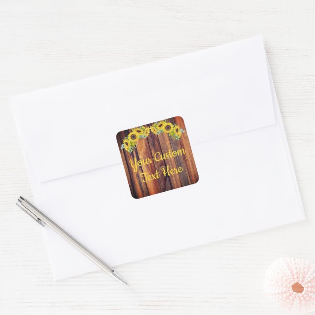 Rustic Wood Sunflower Anniversary Party Gift Favou Square Sticker (Envelope)