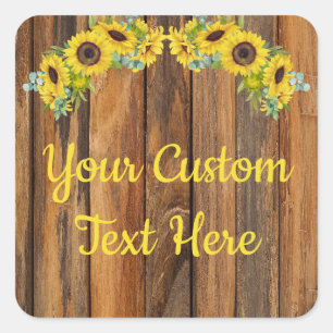 Rustic Wood Sunflower Anniversary Party Gift Favou Square Sticker