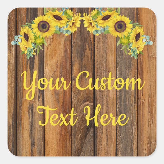 Rustic Wood Sunflower Anniversary Party Gift Favou Square Sticker (Front)