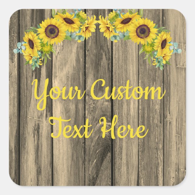 Rustic Wood Sunflower Anniversary Party Gift Favou Square Sticker (Front)