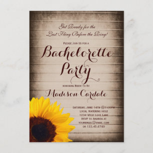 Rustic Wood Sunflower Bachelorette Party Invites