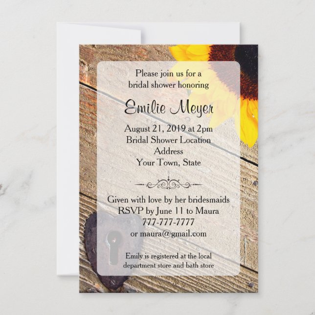 Rustic Wood Sunflower Bridal Shower Invitation (Front)