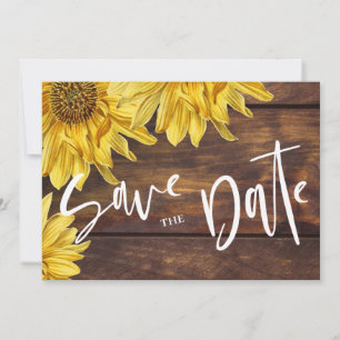 Rustic Wood Sunflower Bright Yellow Wedding Save The Date