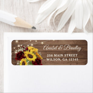 Rustic Wood Sunflower Burgundy Address Label