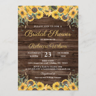 Rustic Wood Sunflower Country Barn Bridal Shower Invitation