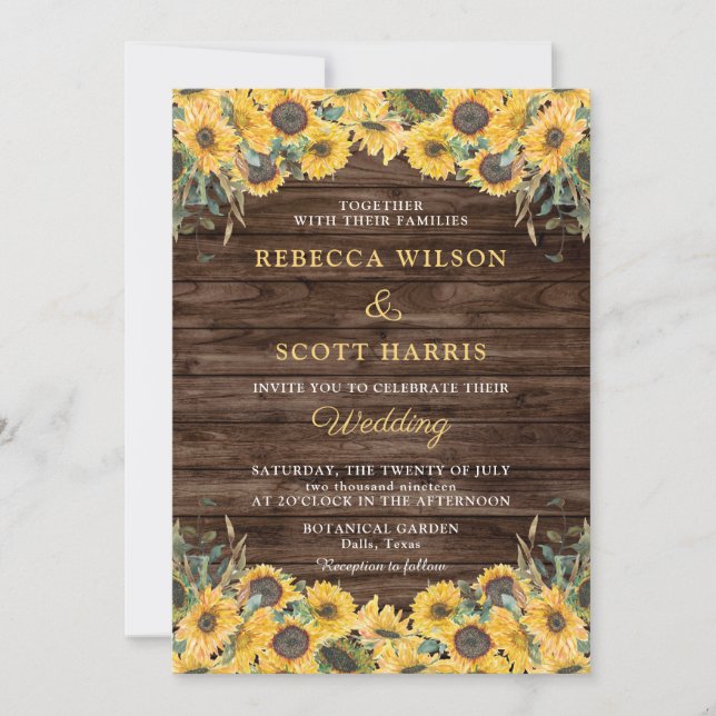 Rustic Wood Sunflower Country Barn Wedding Invitation (Front)