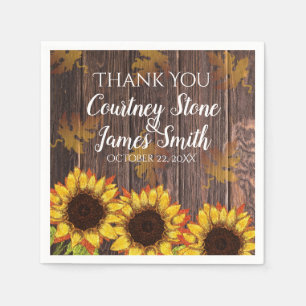 Rustic Wood & Sunflower   Country Wedding Napkin