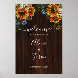 Rustic Wood Sunflower Country Wedding Welcome Sign