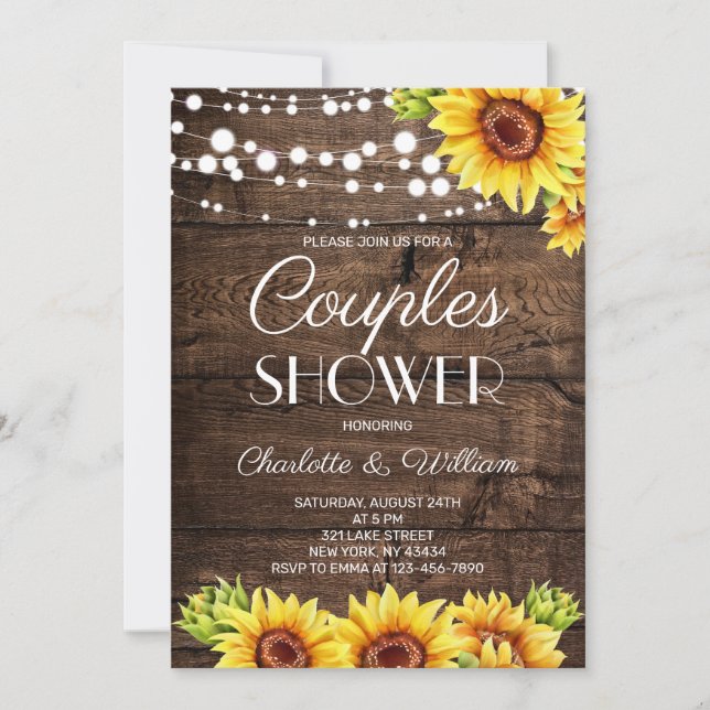 Rustic Wood Sunflower Couples Shower Invitation (Front)