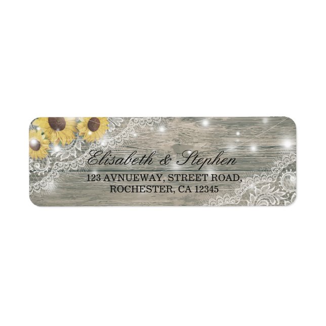 Rustic Wood Sunflower Elegant Lace Wedding Address (Front)