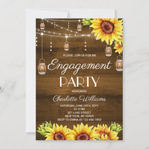 Rustic Wood Sunflower Engagement Party Invitation