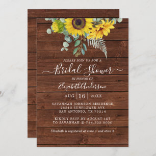 Rustic Wood Sunflower Eucalyptus Bridal Shower Invitation