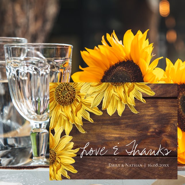 Rustic Wood Sunflower Fall Wedding Thank you Postcard (Rustic Wood Sunflower Fall Wedding Thank you Postcard)