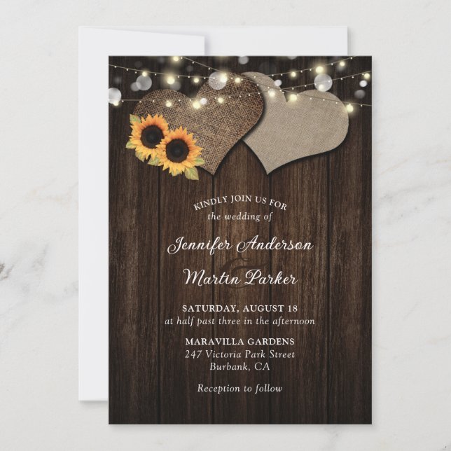 Rustic Wood Sunflower Floral Wedding Invitations (Front)