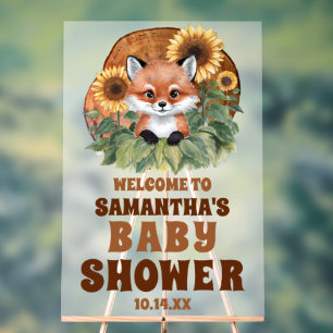 Rustic Wood Sunflower Fox Baby Shower Welcome Acrylic Sign