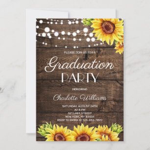 Rustic Wood Sunflower Graduation Party Invitation