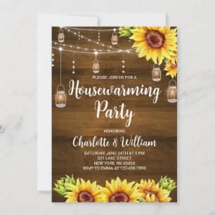 Rustic Wood Sunflower Housewarming Party Invitation