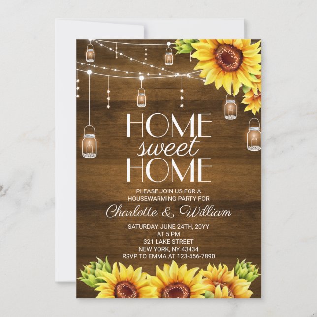 Rustic Wood Sunflower Housewarming Party Invitation (Front)
