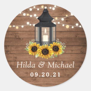 Rustic Wood Sunflower Lantern String Lights Classic Round Sticker