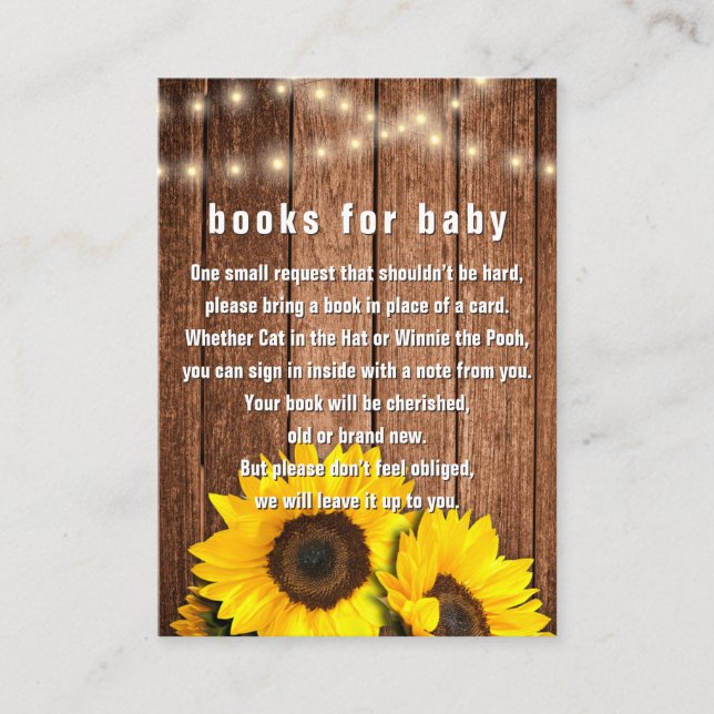 Rustic Wood Sunflower Lights Book Request Enclosure Card (Front)