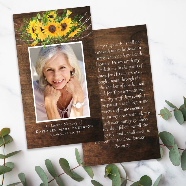 Rustic Wood Sunflower Memorial Prayer Card (Creator Uploaded)
