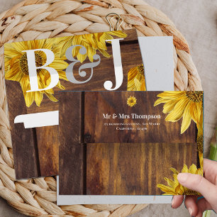 Rustic Wood Sunflower Monogram Fall Wedding  Envelope