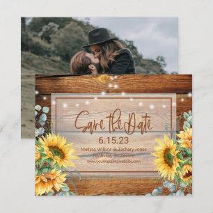 Rustic Wood Sunflower Photo Save the Date