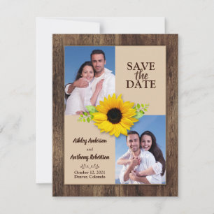 Rustic Wood Sunflower Photo Save the Date Announcement