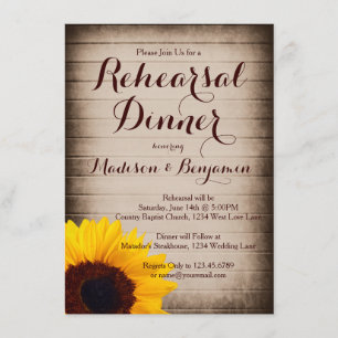 Rustic Wood Sunflower Rehearsal Dinner Invitations
