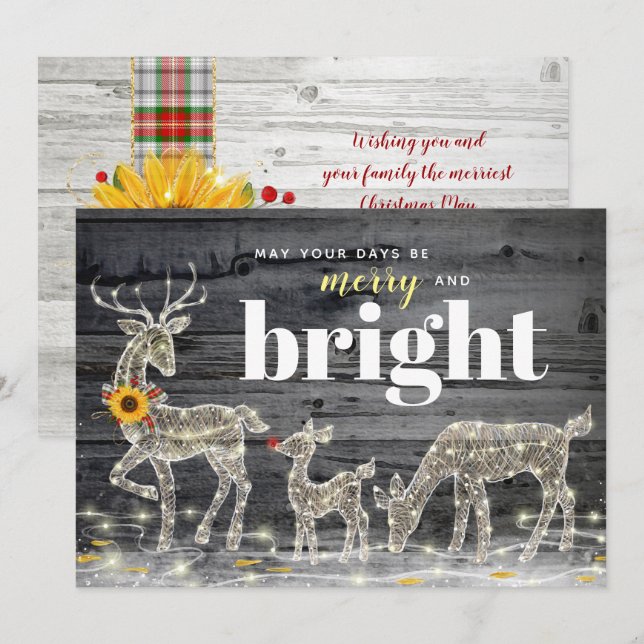 Rustic Wood Sunflower Reindeer Christmas Cards (Front/Back)