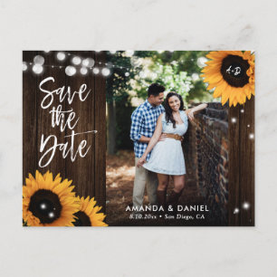Rustic Wood Sunflower Save The Date Postcard