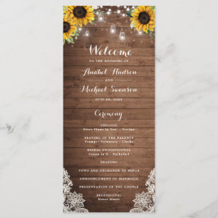 Rustic Wood Sunflower String Lights Lace Mason Jar Programme