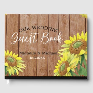 Rustic Wood Sunflower Wedding Couple Photo Guest Book