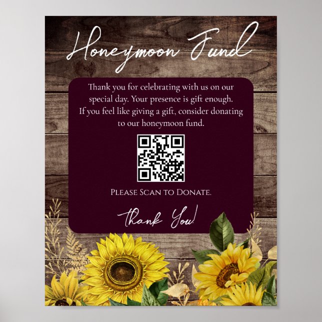Rustic Wood Sunflower Wedding Gifts Sign (Front)