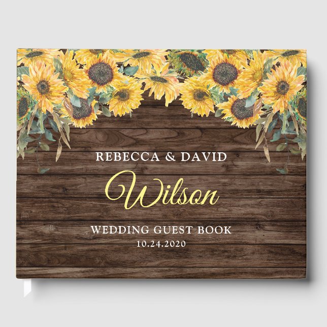 Rustic Wood Sunflower Wedding Guest Books (Front)