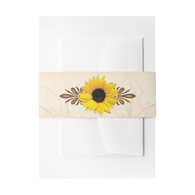 Rustic Wood Sunflower Wedding Invitation Belly Band (Front Example)