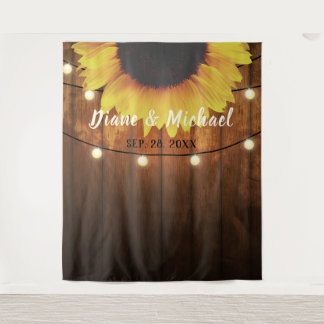 Rustic Wood Sunflower Wedding Photo Booth Backdrop Tapestry