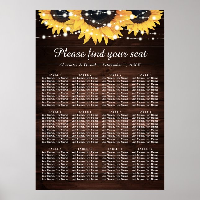 Rustic Wood Sunflower Wedding Seating Chart 12 (Front)