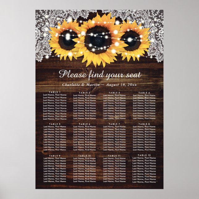 Rustic Wood Sunflower Wedding Seating Chart 12 (Front)