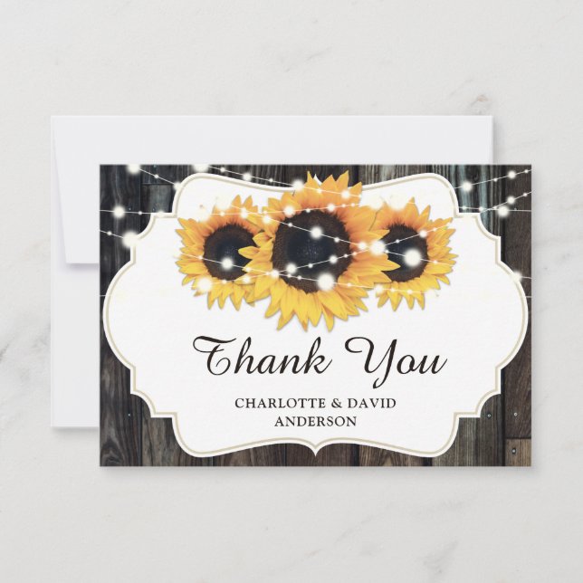 Rustic Wood Sunflower Wedding Thank You Card (Front)