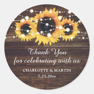 Rustic Wood Sunflower Wedding Thank You Stickers