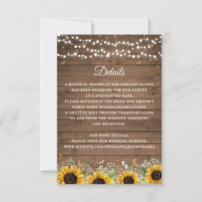 Rustic Wood Sunflowers Baby's Breath Wedding Invitation (Front)