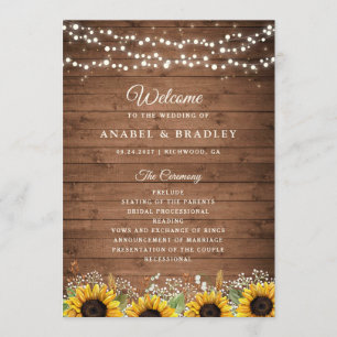 Rustic Wood Sunflowers Baby's Breath Wedding Programme