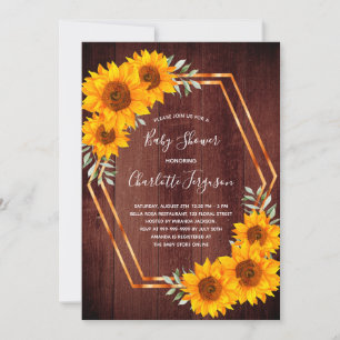 Rustic wood sunflowers brown Baby Shower Invitation