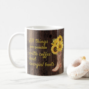 Rustic Wood Sunflowers Coffee Cowgirl Boots Mug