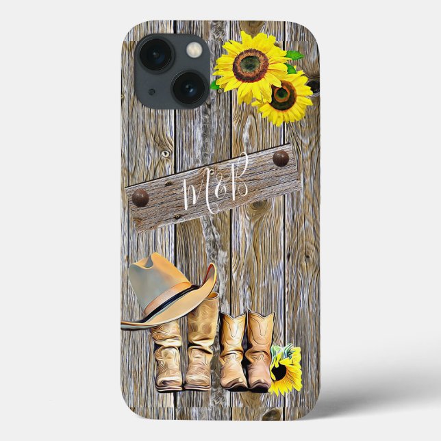 Rustic Wood Sunflowers, Cowboy Boots and Hats Case-Mate iPhone Case (Back)