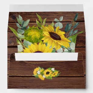 Rustic Wood Sunflowers & Eucalyptus Wedding Envelope