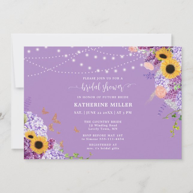 Rustic Wood Sunflowers Floral Wreath Bridal Shower Invitation (Front)